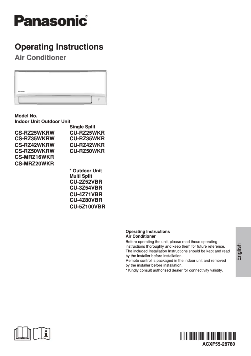 Page 1 de la notice Manuel utilisateur Panasonic Aero CU-RZ50WKR