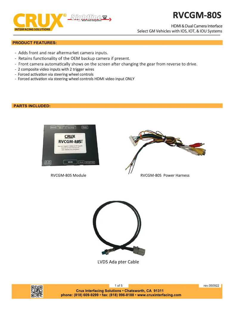 Page n°1 - Manuel utilisateur CRUX RVCGM-80S