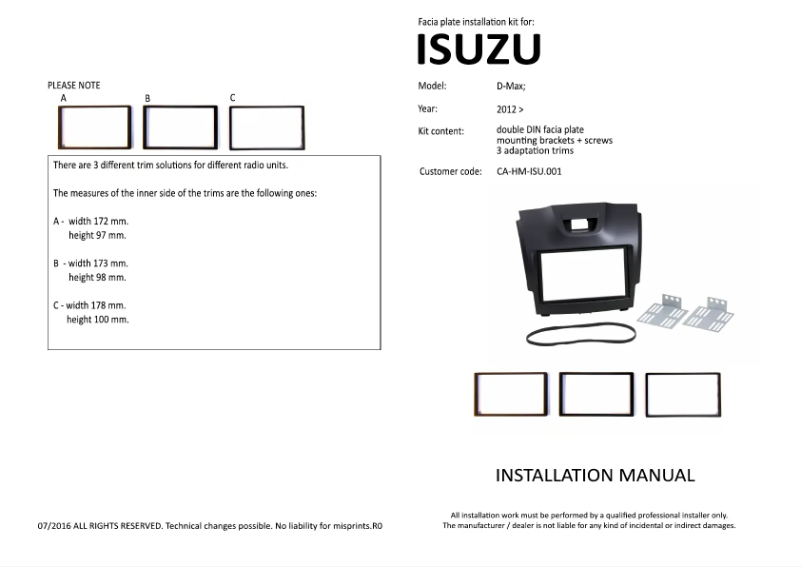 Page n°1 - Manuel utilisateur Pioneer CA-HM-ISU.001
