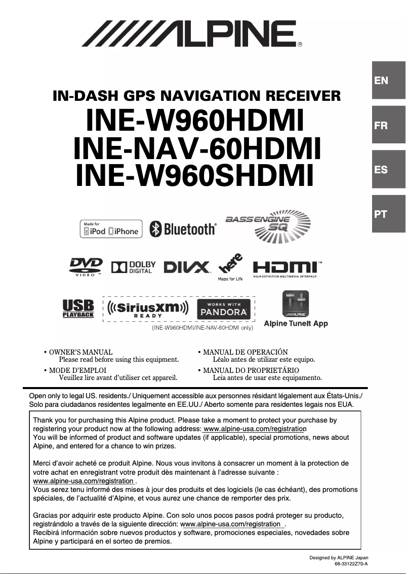 Page 1 of the manual User Manual Alpine INE-W960HDMI