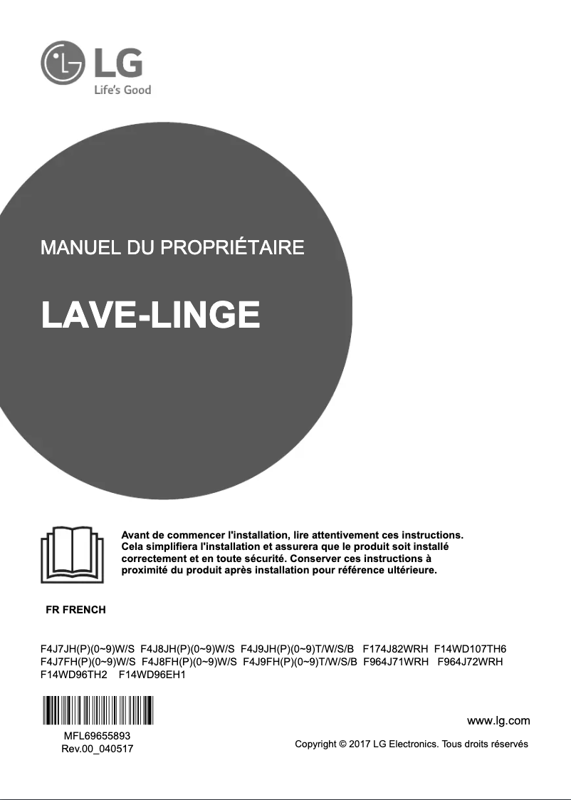 Page 1 de la notice Manuel utilisateur LG F964J71WRH