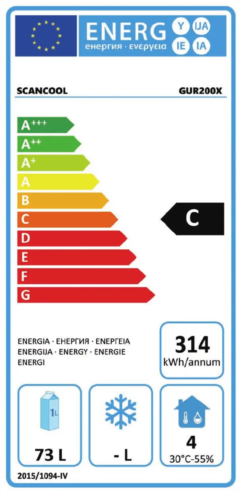 Page 1 de la notice Label énergétique Scancool GUR200X