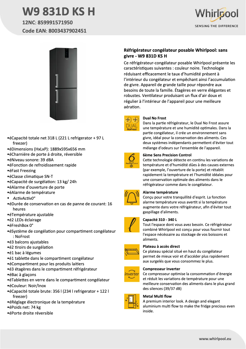 Image de la première page du manuel de l'appareil W9 831D KS H