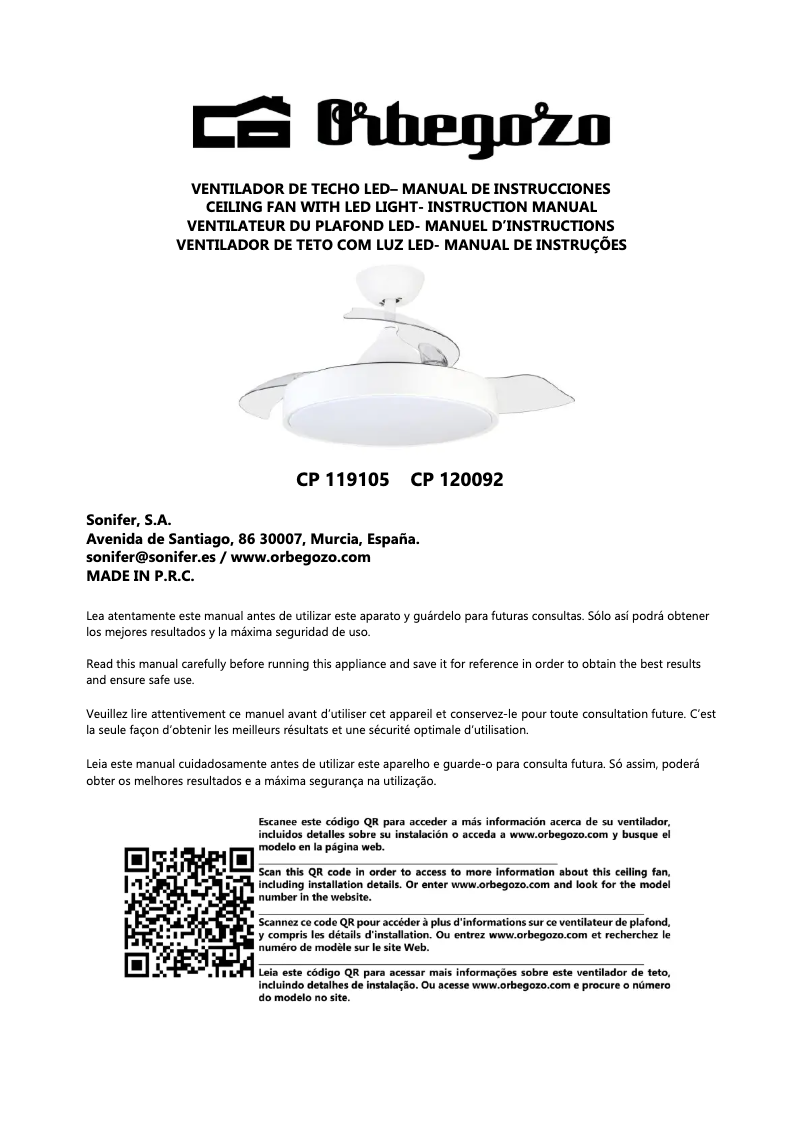 Page n°1 - Manuel utilisateur Orbegozo CP 119105