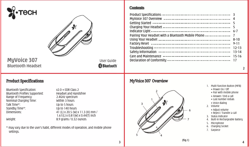 Page n°1 - Manuel utilisateur Itech MyVoice 307