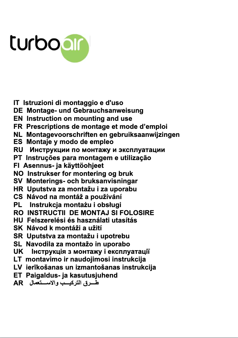Page 1 de la notice Manuel utilisateur Turbo air Agrigento IX/A/90