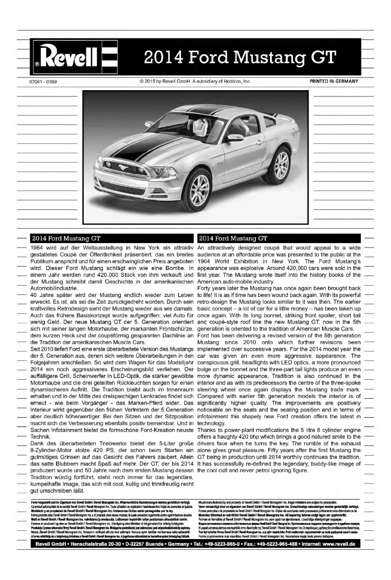 Page 1 de la notice Manuel utilisateur Revell Ford Mustang GT