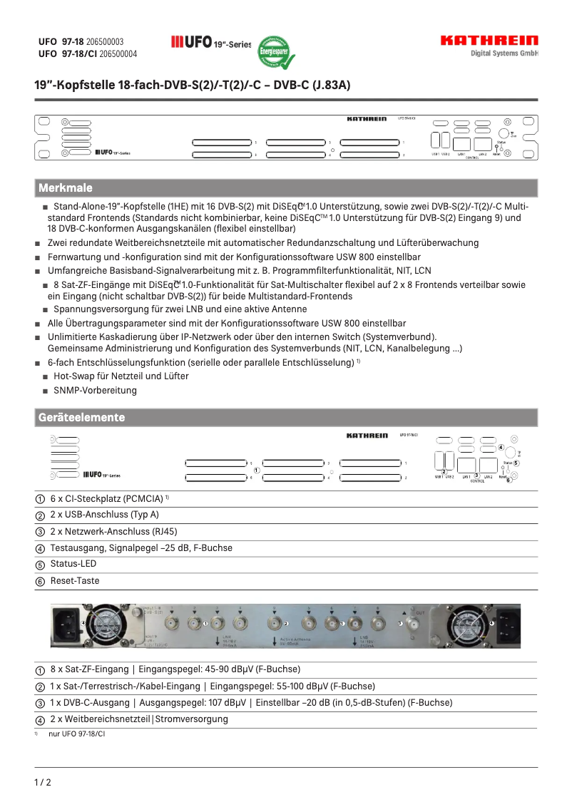 Page 1 de la notice Manuel utilisateur Kathrein UFO 97-18/CI