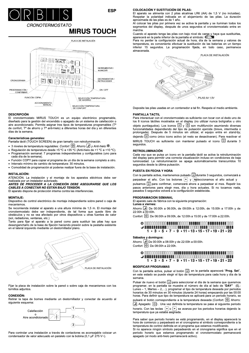 Page n°1 - Manuel utilisateur Orbis MIRUS TOUCH