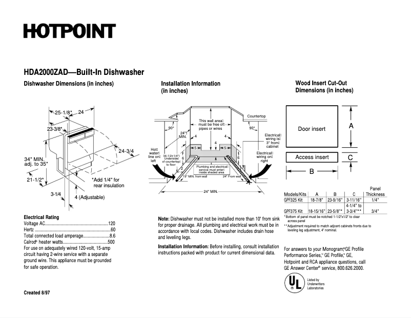 Página 1 del manual Ficha técnica Hotpoint HDA2000ZAD