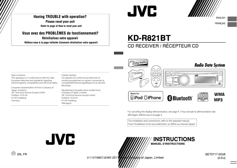Imagen de la primera página del manual del dispositivo KD-R821BT