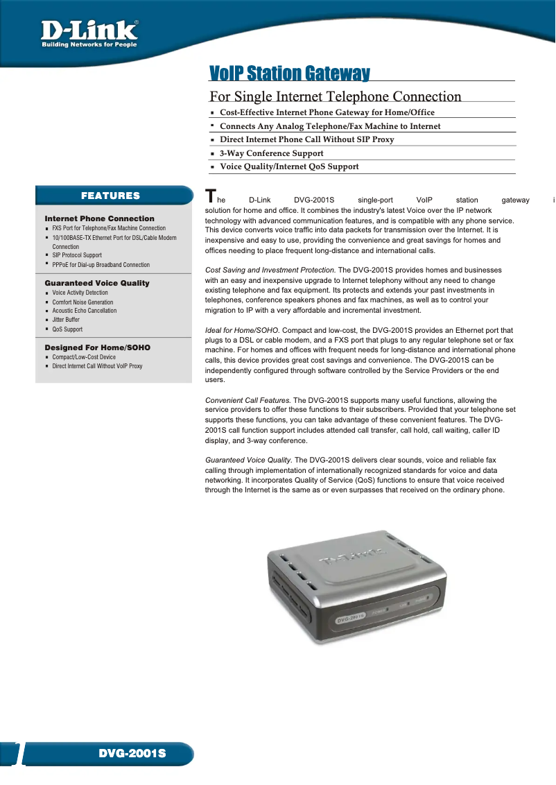 Page 1 de la notice Fiche technique D-Link DVG-2001S
