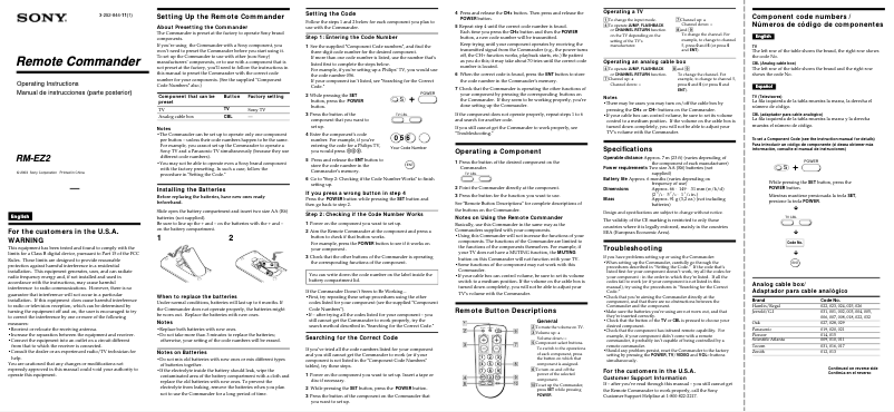 Page 1 de la notice Manuel utilisateur Sony RM-EZ2