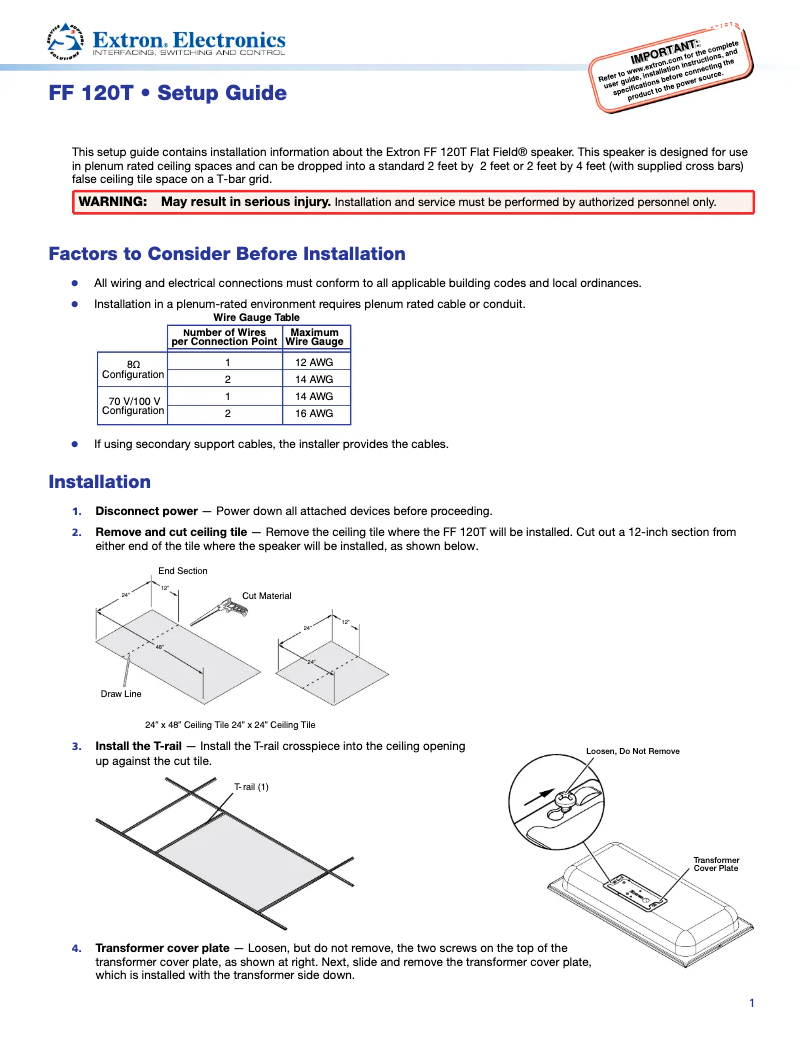 Page 1 de la notice Manuel utilisateur Extron FF 120T