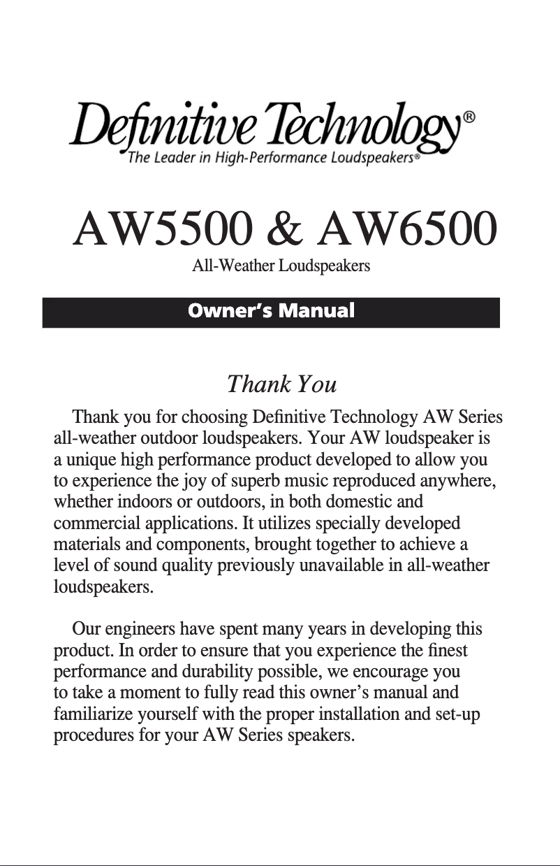Page n°1 - Manuel utilisateur Definitive Technology AW5500