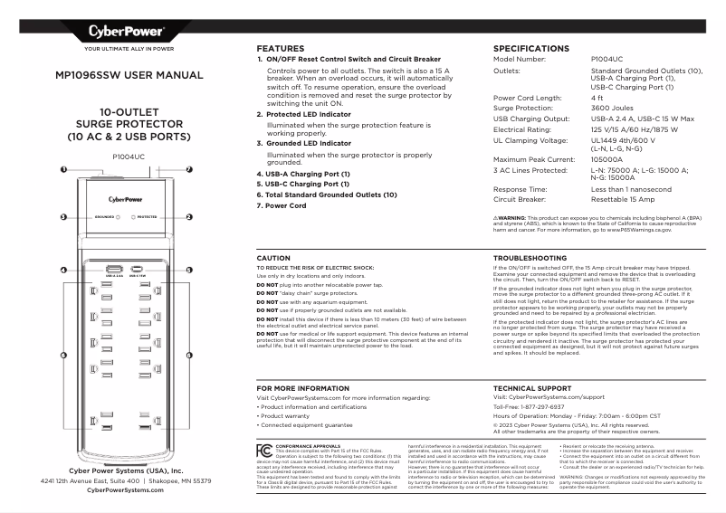 Page 1 de la notice Manuel utilisateur CyberPower MP1096SSW