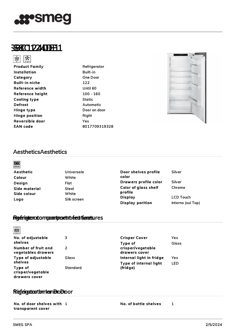 Page n°1 - Fiche technique Smeg S8C124DE1