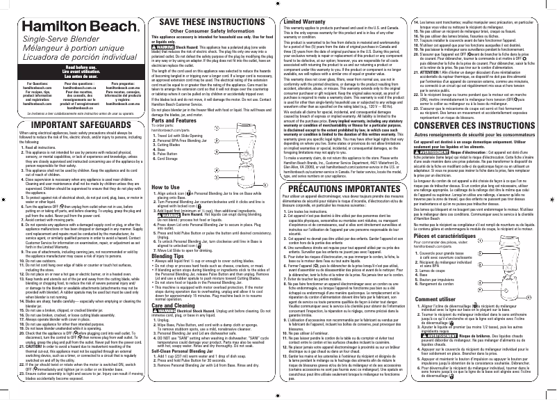 Página 1 del manual Manual de usuario Hamilton Beach Personal Creations 51146