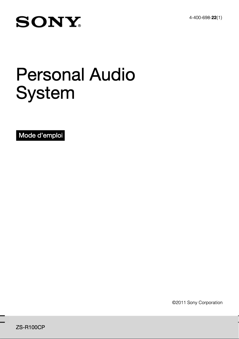 Page 1 de la notice Manuel utilisateur Sony ZS-R100CP