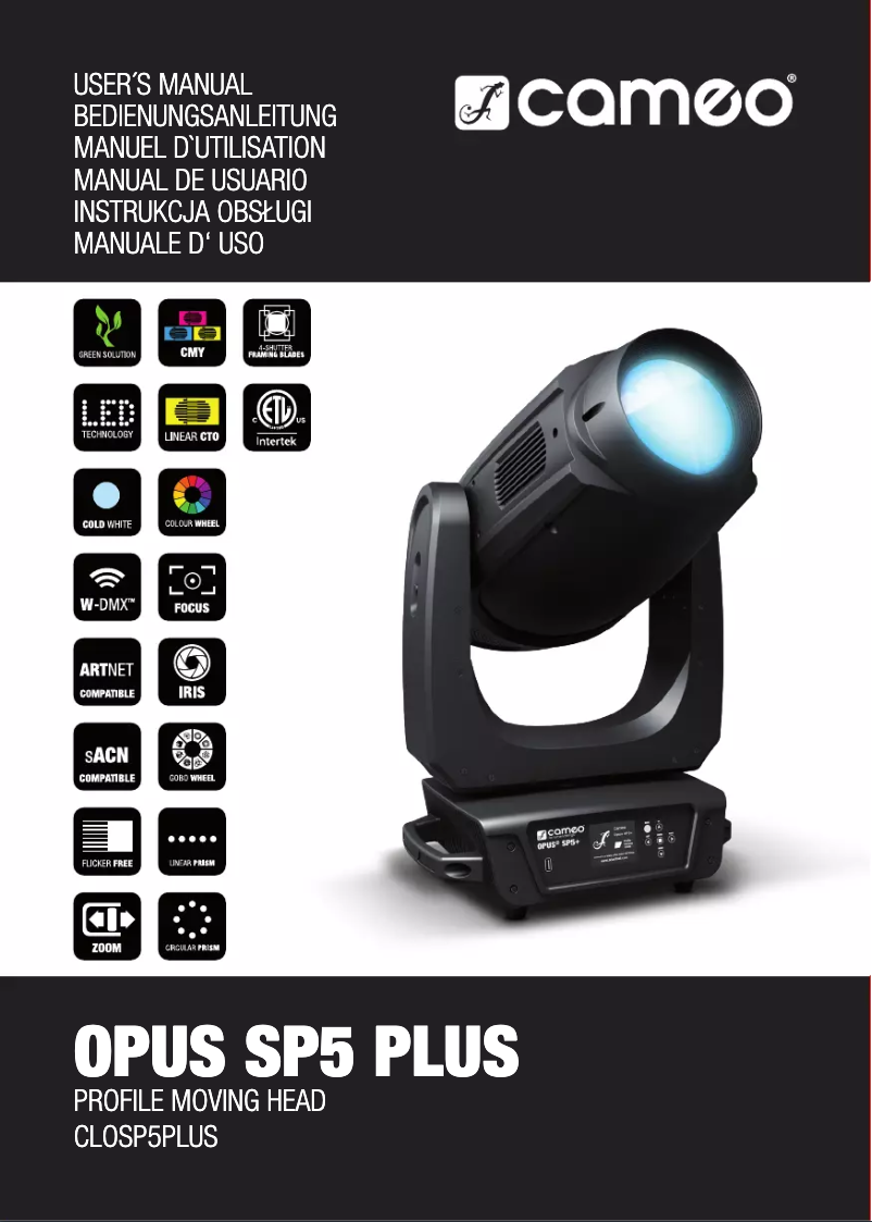 Página 1 del manual Manual de usuario Cameo OPUS SP5 Plus
