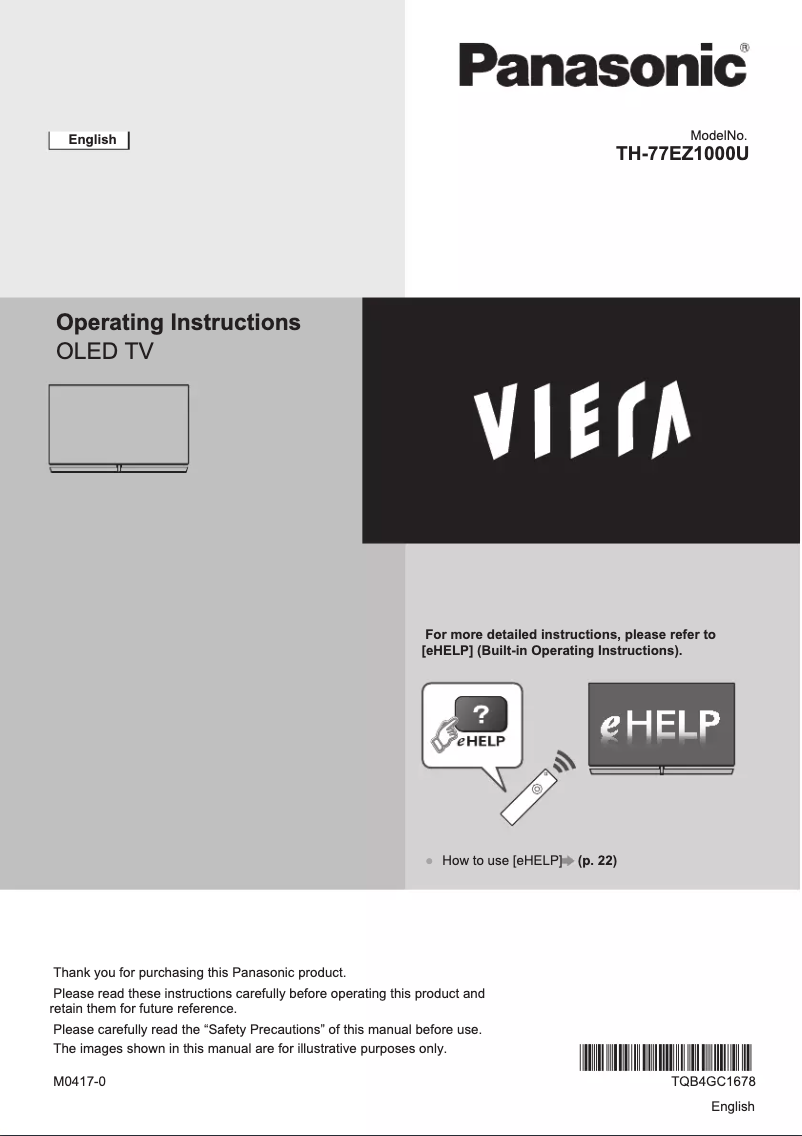 Page 1 de la notice Manuel utilisateur Panasonic TH-77EZ1000U