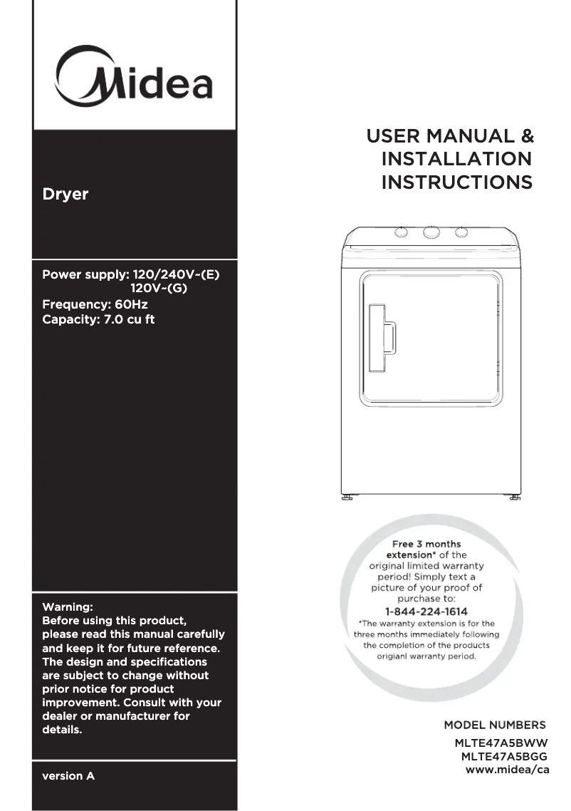 Página 1 del manual Manual de usuario Midea MLTE47A5BGG