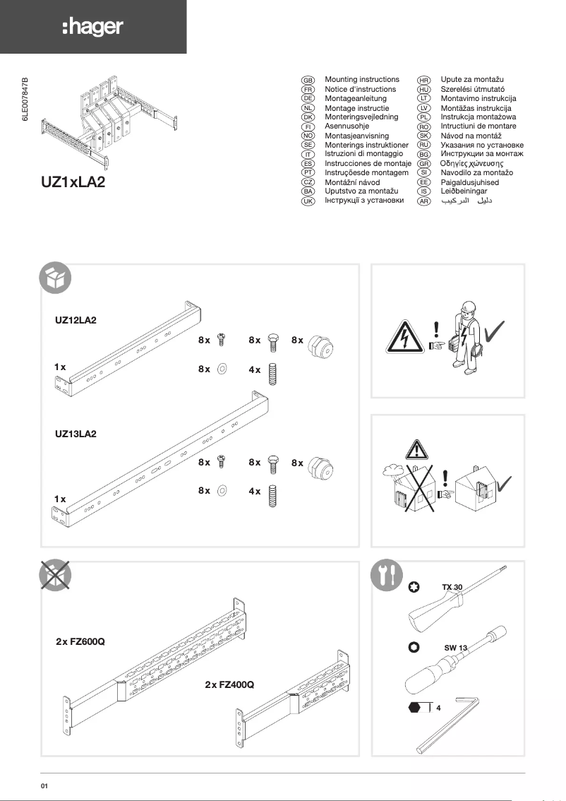 Page 1 de la notice Manuel utilisateur Hager UZ13LA2