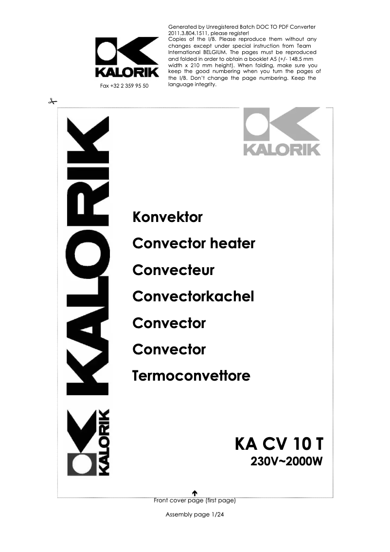 Page n°1 - Manuel utilisateur Kalorik KA CV 10 T