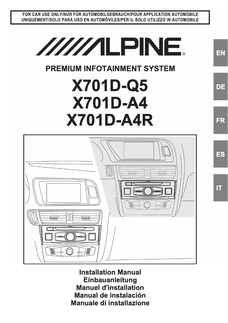 Page 1 de la notice Guide d'installation Alpine X702D A4 A4R A5 Q5