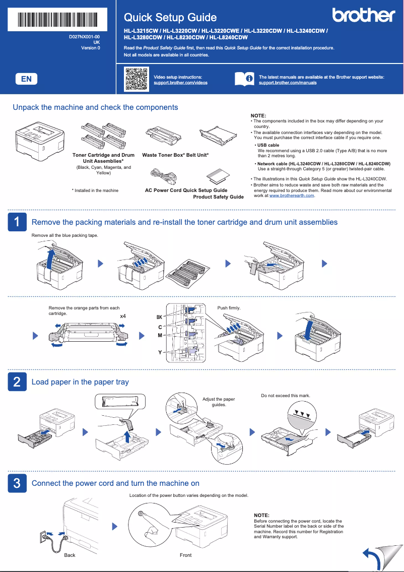Image de la première page du manuel de l'appareil HL-L3220CWE