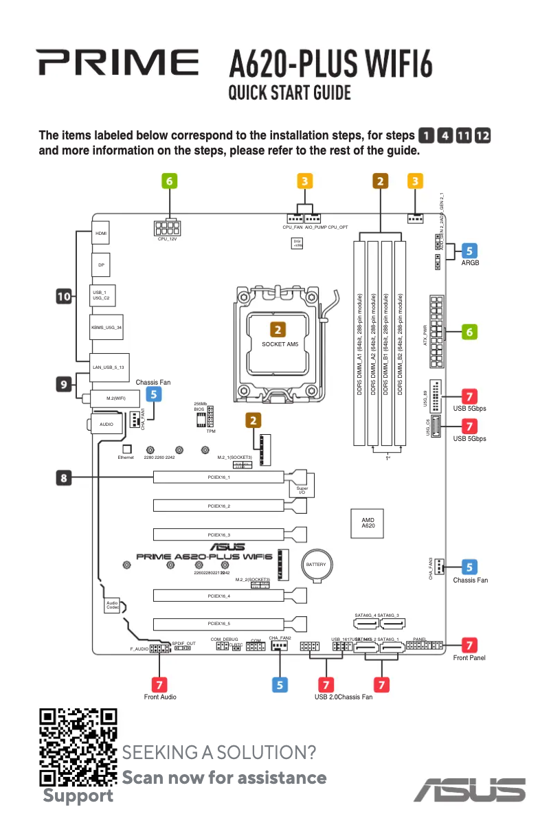 Page 1 de la notice Guide de démarrage rapide Asus PRIME A620-PLUS WIFI