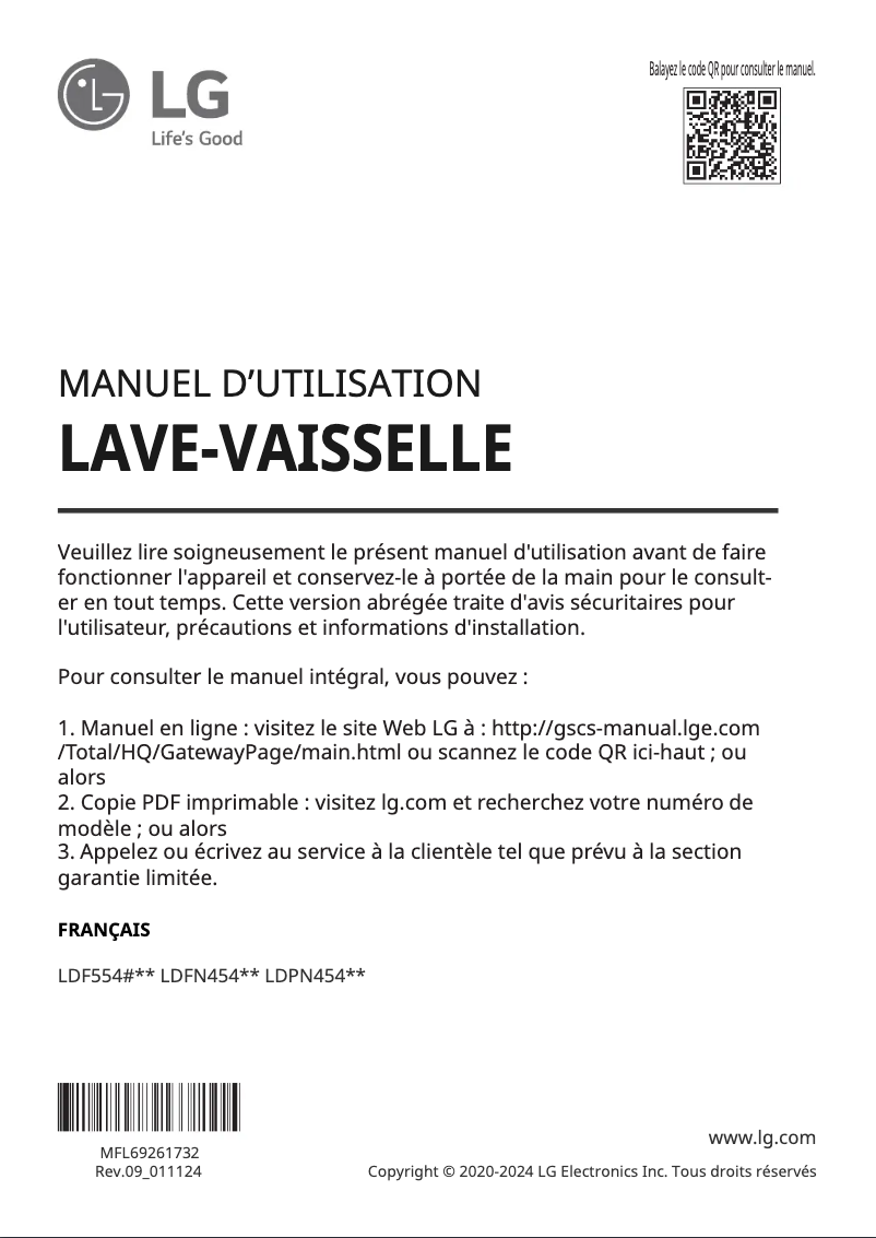 Page n°1 - Manuel utilisateur LG LDPN454HT