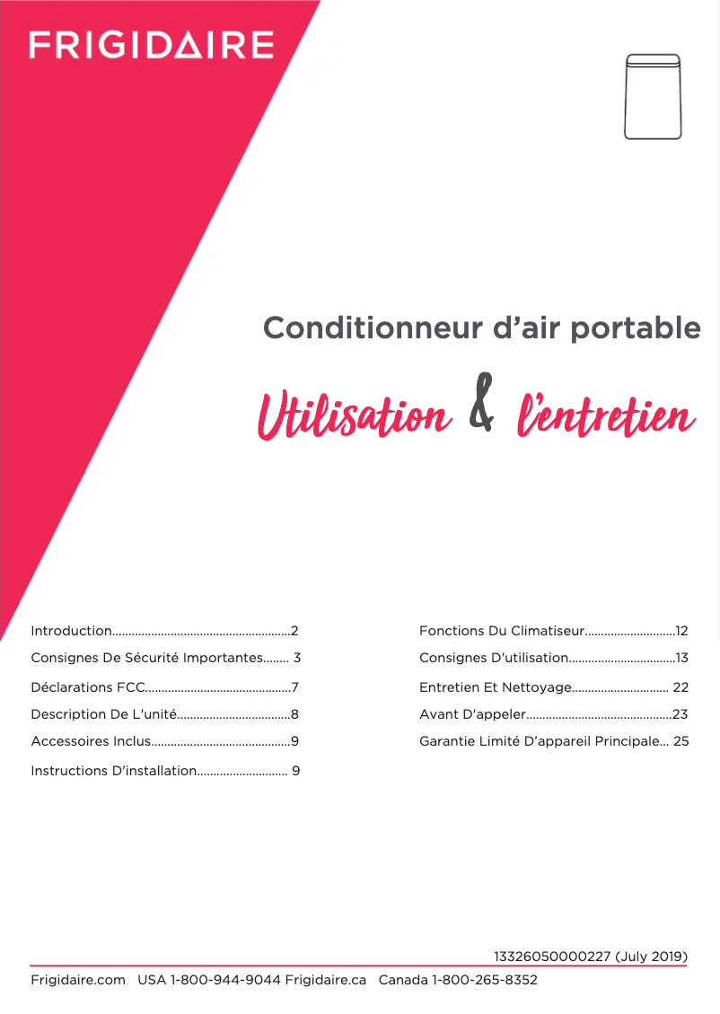 Page n°1 - Manuel utilisateur Frigidaire FHPW142AC1