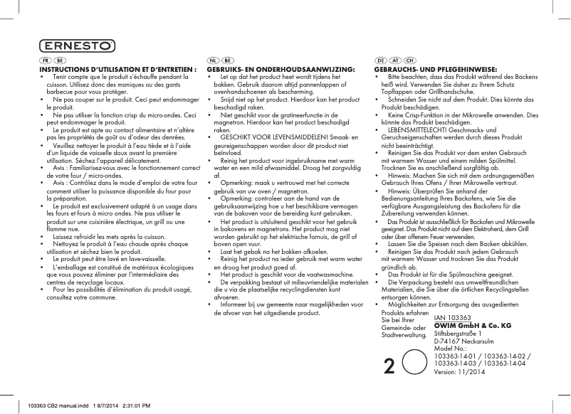 Page 1 de la notice Manuel utilisateur Ernesto IAN 103363