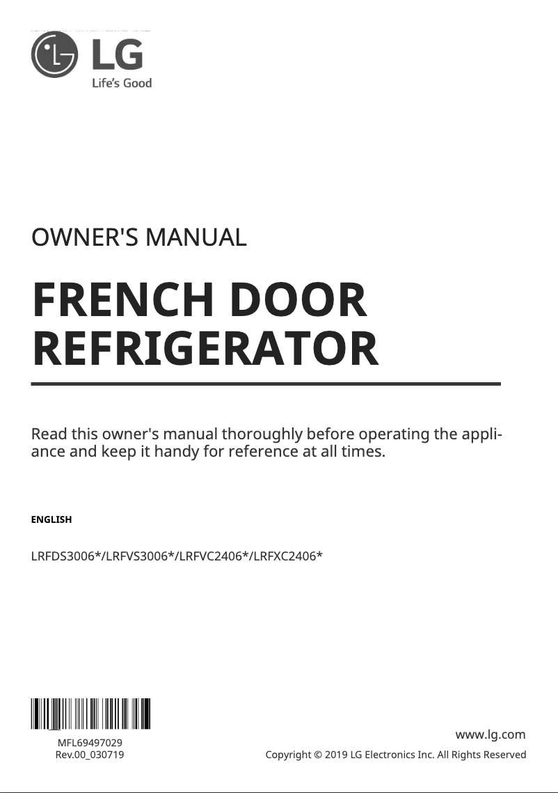 Image de la première page du manuel de l'appareil LRFXC2406D