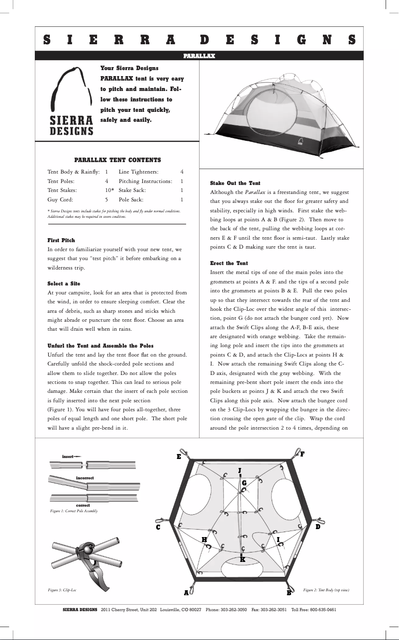 Page 1 of the manual User Manual Sierra Designs Parallax