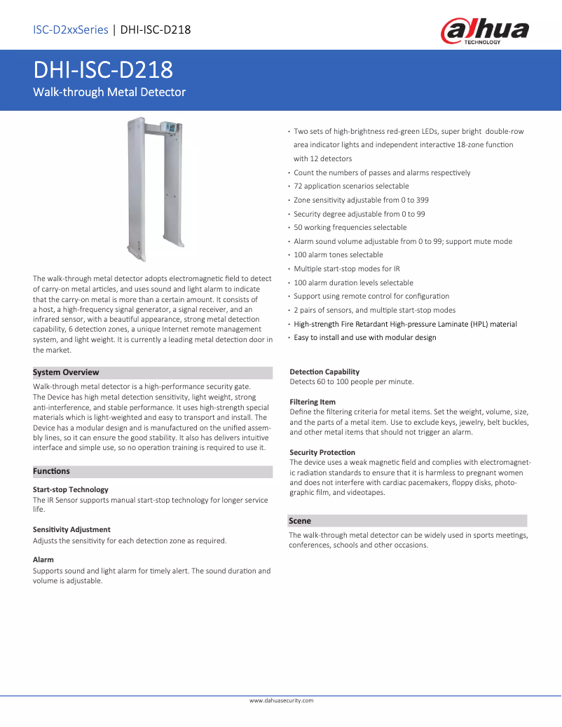 Page 1 de la notice Fiche technique Dahua Technology ISC-D218