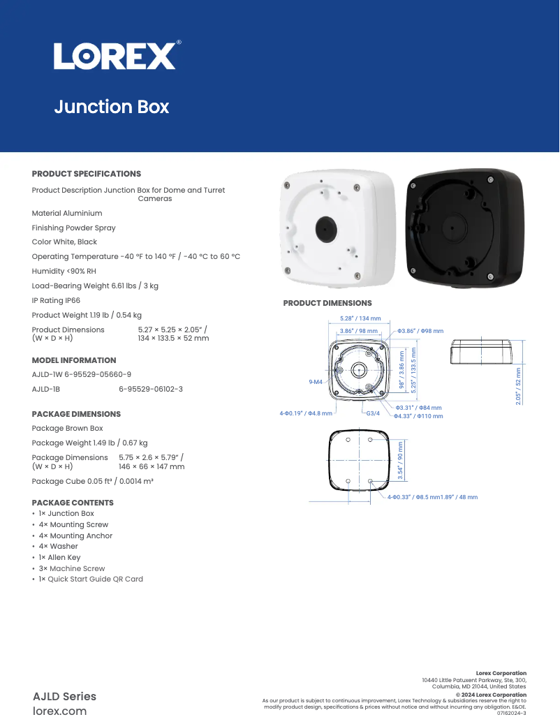 Página 1 del manual Ficha técnica Lorex AJLD-1B