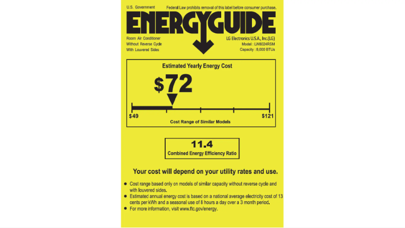 Page 1 de la notice Label énergétique LG LW8024RSM