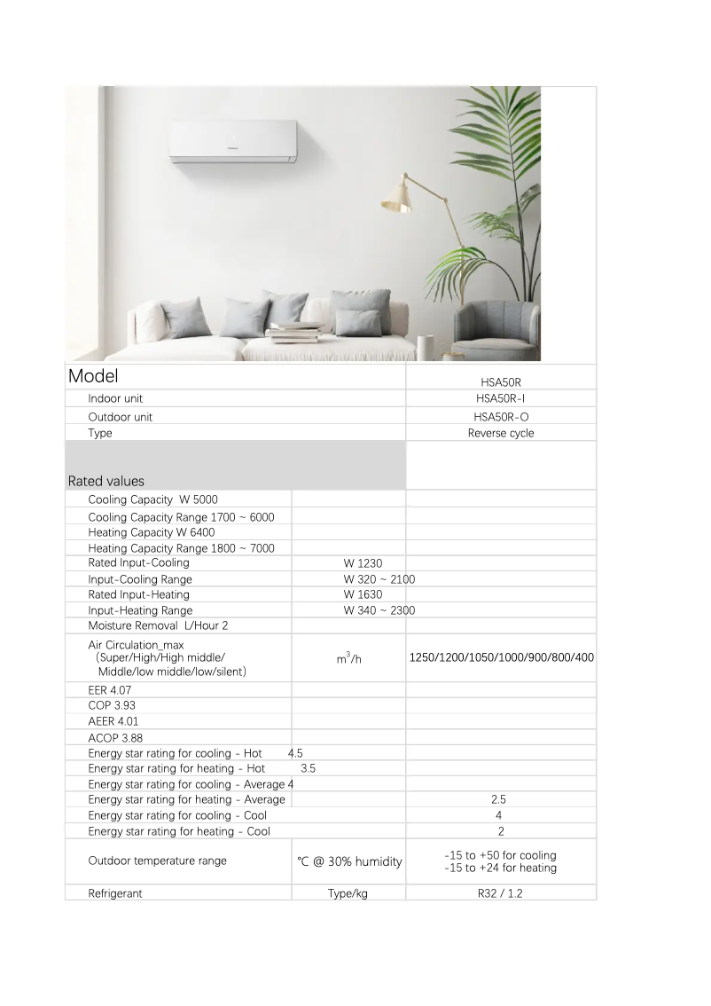 Page n°1 - Fiche technique Hisense HSA50R