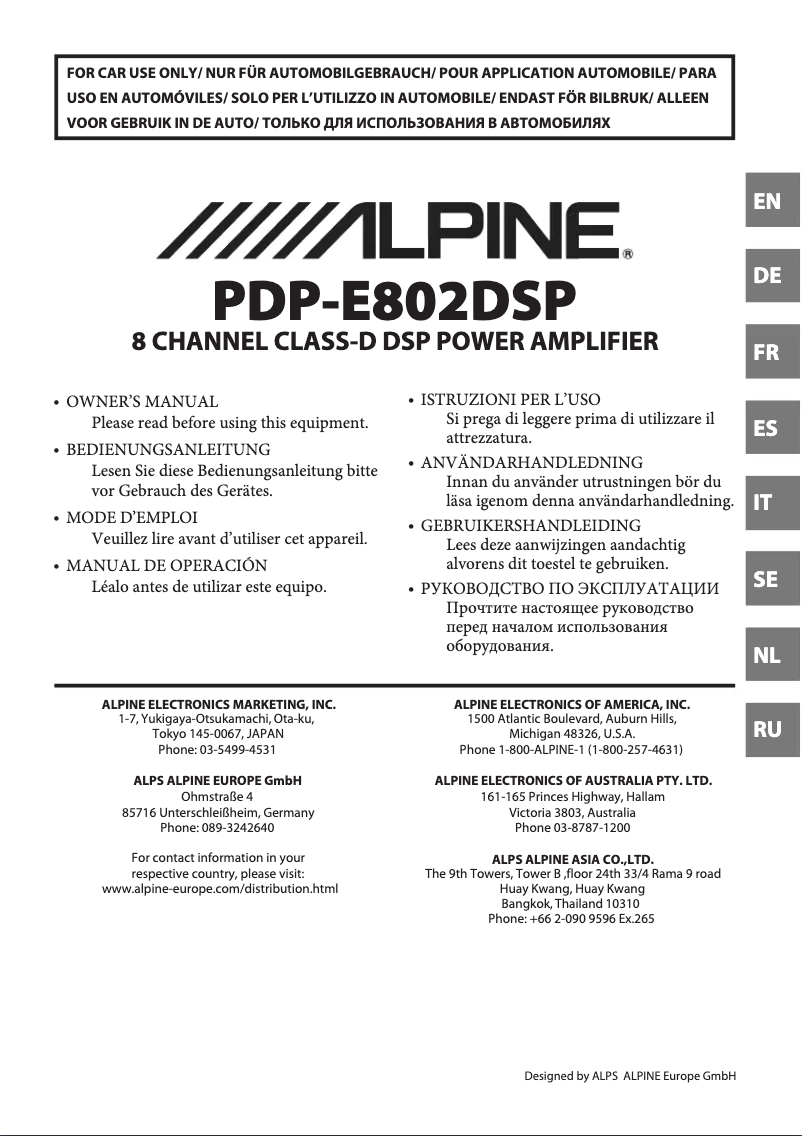 Page 1 of the manual User Manual Alpine PDP-E802DSP