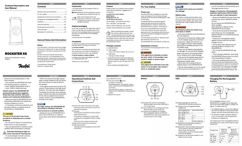 Page 1 de la notice Manuel utilisateur Teufel Rockster XS