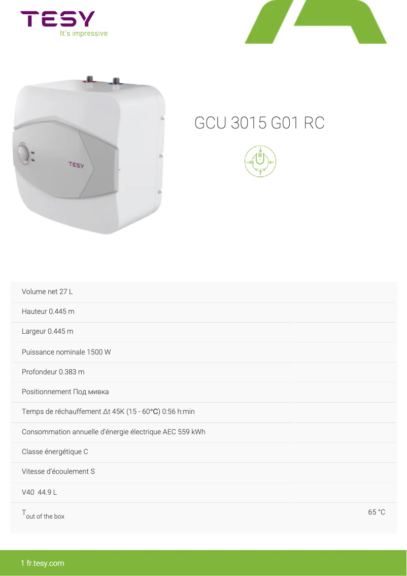 Página 1 del manual Ficha técnica Tesy Compact 30