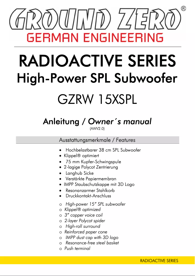 Page 1 de la notice Manuel utilisateur Ground Zero GZRW 15XSPL