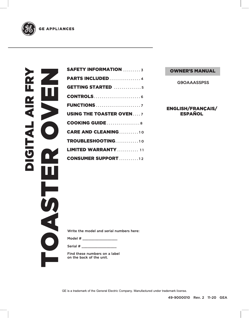 Página 1 del manual Manual de usuario GE G9OAAASSPSS