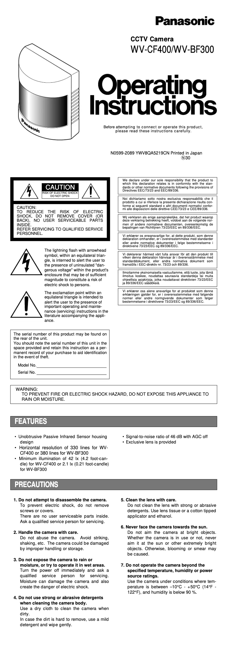 Page n°1 - Manuel utilisateur Panasonic WV-CF400