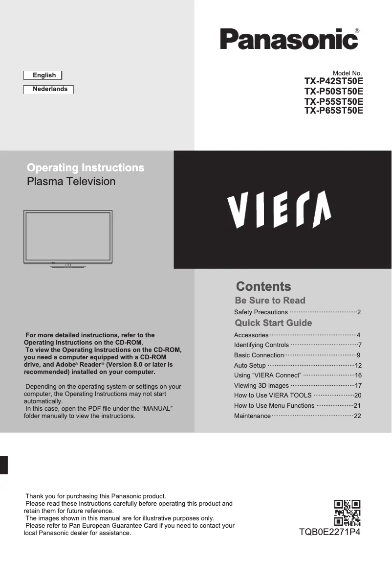 Page 1 de la notice Manuel utilisateur Panasonic TX-P42ST50