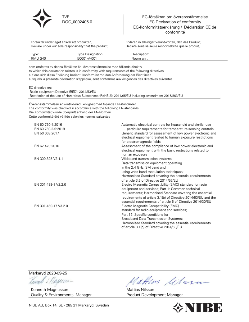 Page 1 de la notice Brochure Nibe RMU S40