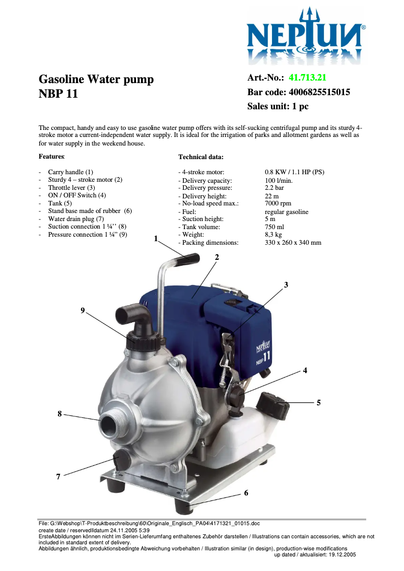 Image de la première page du manuel de l'appareil NBP 11