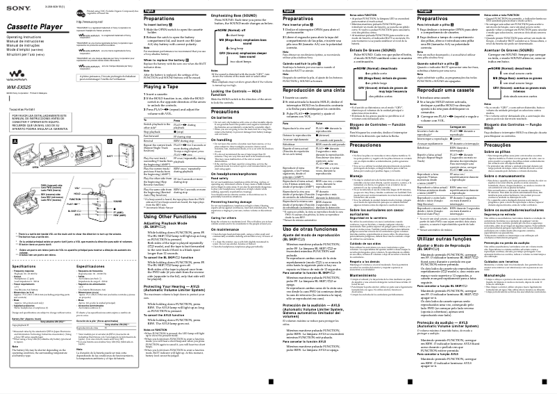 Page 1 de la notice Manuel utilisateur Sony Walkman WM-EX525